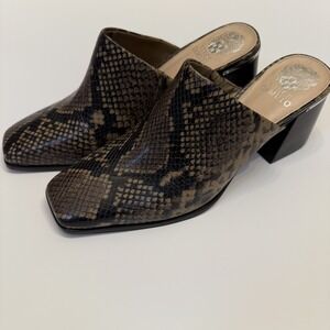 Trendy Vince Camuto Bristina Leather  Mule Square Toe Snakeskin Black  9.5 M